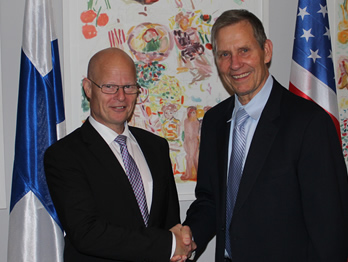 Consul General of Finland to New York, Manu Virtamo, with FALA President Robert Saasto at Consulate Celebration of 99th year of independence of Finland; December, 2016